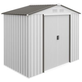 Outsunny 7'x4'x6' Metal Garden Shed Outdoor Organizer with 4 Vents Dual Sliding Doors Sturdy White Storage Solution Outdoor Enhancements